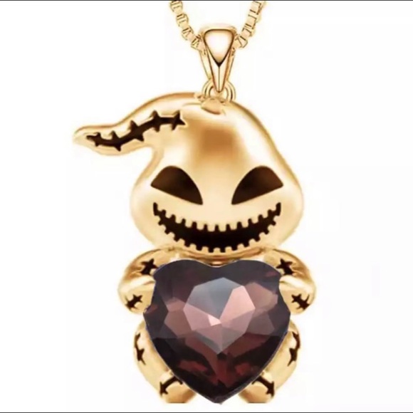 Oogie Boogie Necklace Jewelry gold chain brown heart stone Nightmare Christmas - Picture 1 of 5